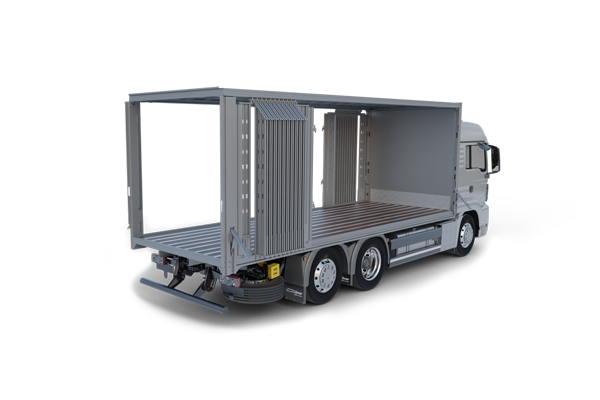 Carrosserie PLSC à ouverture rapide + sécurité fourgon